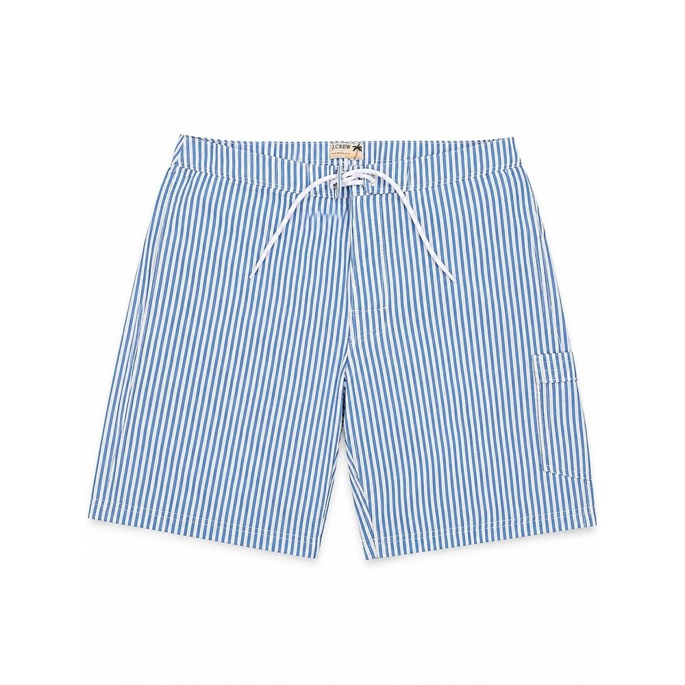 Men's J.Crew Size 38 Blue White Seersucker Swim Trunks Board Shorts 20" Long